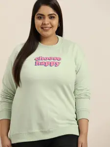Sztori Women Plus Size Green Printed Detail Sweatshirt