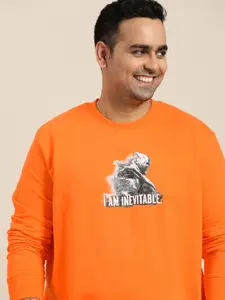 Sztori Marvel Men Plus Size Orange Pure Cotton Thanos Print Sweatshirt