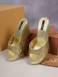 Get Glamr Gold Embellished Wedge Sandals