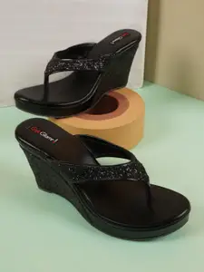 Get Glamr Black Embellished Wedge Sandals
