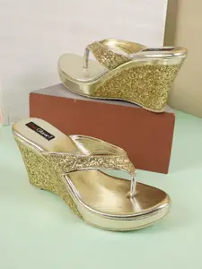 Get Glamr Gold-Toned Embellished Wedge Sandals