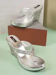 Get Glamr Silver Embellished Wedge Sandals