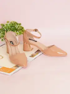 Sherrif Shoes Tan Kitten Heeled Pumps with Buckles