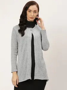 American Eye Women Grey Open Knit Front Open Sweater