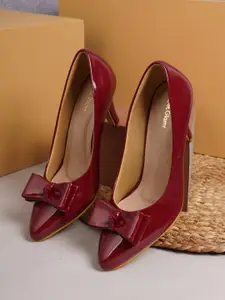 Get Glamr Maroon Stiletto Heeled Pumps With Bows