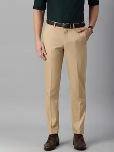 Louis Philippe Men Beige Slim Fit Low-Rise Regular Trousers
