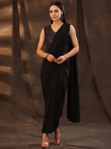 Juniper Black Georgette Saree Style Maxi Dress