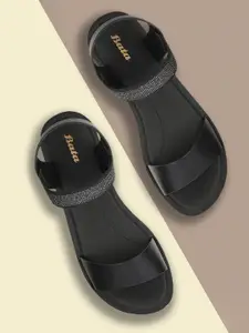Bata Black Embellished Wedge Sandals