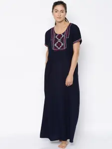 Sand Dune Navy Embroidered Maxi Nightdress 4872