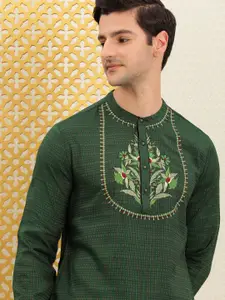 House of Pataudi Men Green Embroidered Jashn Straight Kurta