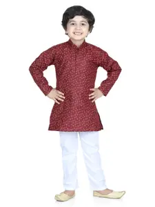 Kidling Boys Maroon Printed Pure Cotton Kurta with Pyjamas