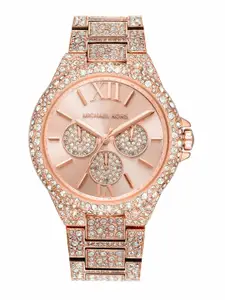Michael Kors Women Rose Gold-Toned Embellished Dial Bracelet Style Straps Watch MK6961