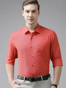 Arrow Men Coral Red Slim Fit Solid Pure Cotton Formal Shirt