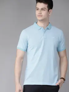 Park Avenue Men Blue Solid Polo Collar Slim Fit T-shirt