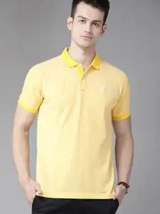 Park Avenue Men Yellow Solid Polo Collar Slim Fit T-shirt