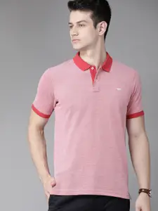 Park Avenue Men Red Solid Polo Collar Slim Fit T-shirt