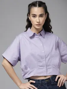 Roadster Women Lavender Pure Cotton Solid Panelled Casual Shirt