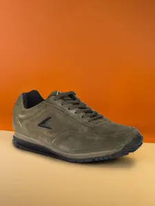 Power Men Olive Green Leather Running Non-Marking Shoes