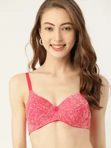DressBerry Pink & White Abstract T-shirt Bra - Medium Coverage Underwired Lightly Padded