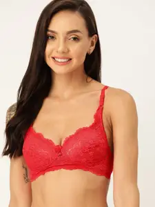 DressBerry DressBerry Red Lace Floral Everyday Bra Medium Coverage