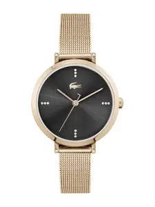Lacoste Women Black Brass Embellished Dial & Rose Gold Toned Analogue Watch 2001165-Black