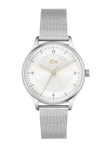 Lacoste Women Silver-Toned Brass Dial & Silver Toned Stainless Steel Bracelet Style Straps Analogue Watch