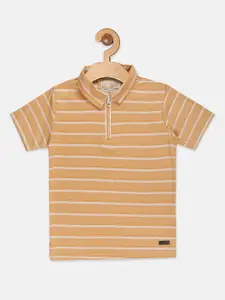 Instafab Boys Yellow Striped Polo Collar Cotton T-shirt