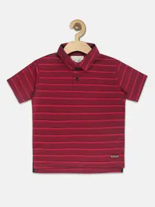 Instafab Boys Red Striped Polo Collar T-shirt