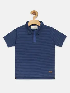 Instafab Boysvy Blue Striped Polo Collar Applique T-shirt