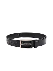 BuckleUp Men Black Textured Leather Formal Belt