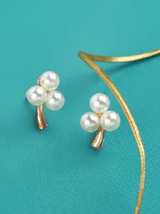 AMI Rose Gold Plated & White Contemporary Pearl Studs Earrings