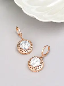 AMI Rose Gold-Plated Contemporary Cubic Zirconia Stone-Studded Drop Earrings