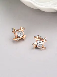 AMI Rose Gold-Toned & Cubic Zirconia Studs Earrings