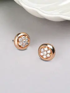 AMI Rose Gold-Plated Cubic Zirconia Studded Contemporary Studs Earrings