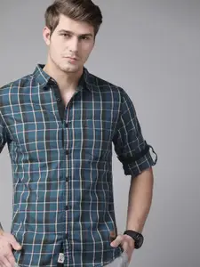 Roadster Men Blue & Beige Pure Cotton Tartan Checked Casual Shirt