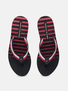 Tommy Hilfiger Women Navy Blue & White Striped High Wedge Thong Flip-Flops