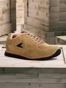 Power Men Beige Leather Running Non-Marking Shoes
