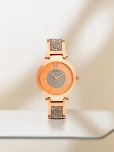 GUESS Women Rose Gold-Toned Embellished Dial Watch W1288L3-Rose Gold-Plated