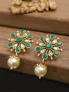 PANASH Gold-Toned Floral Handcrafted Drop Earrings