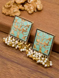 PANASH Gold-Toned & Sea Green Contemporary Drop Earrings