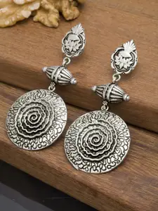 PANASH Silver-Toned Contemporary Oxidized Drop Earrings