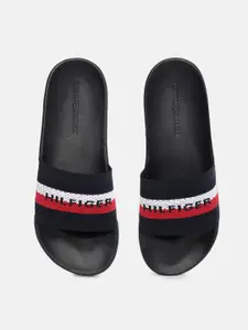 Tommy Hilfiger Men Black and Red Solid Sliders