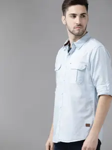Roadster Men Blue Solid Opaque Pure Cotton Casual Shirt