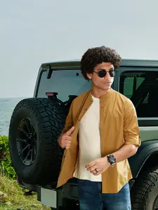 Roadster Men Yellow Slim Fit Opaque Casual Shirt