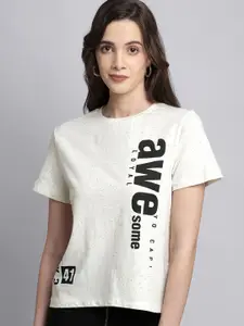 Free Authority Women White Captain America Printed Pure Cotton T-shirt