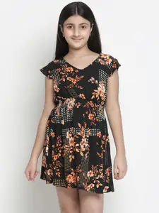 Oxolloxo Black & Orange Floral Crepe Dress