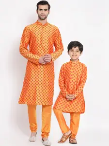 VASTRAMAY Men Orange Printed Kurta with Churidar