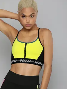 HRX By Hrithik Roshan Running Women Neon Lime Rapid-Dry Colourblock Sports Bra