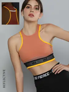 HRX By Hrithik Roshan Running Women Peach-Coloured Rapid-Dry Brand Carrier Sports Bra