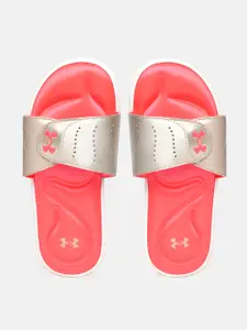 UNDER ARMOUR Women Silver-Toned & Coral Pink Ignite IX Sliders